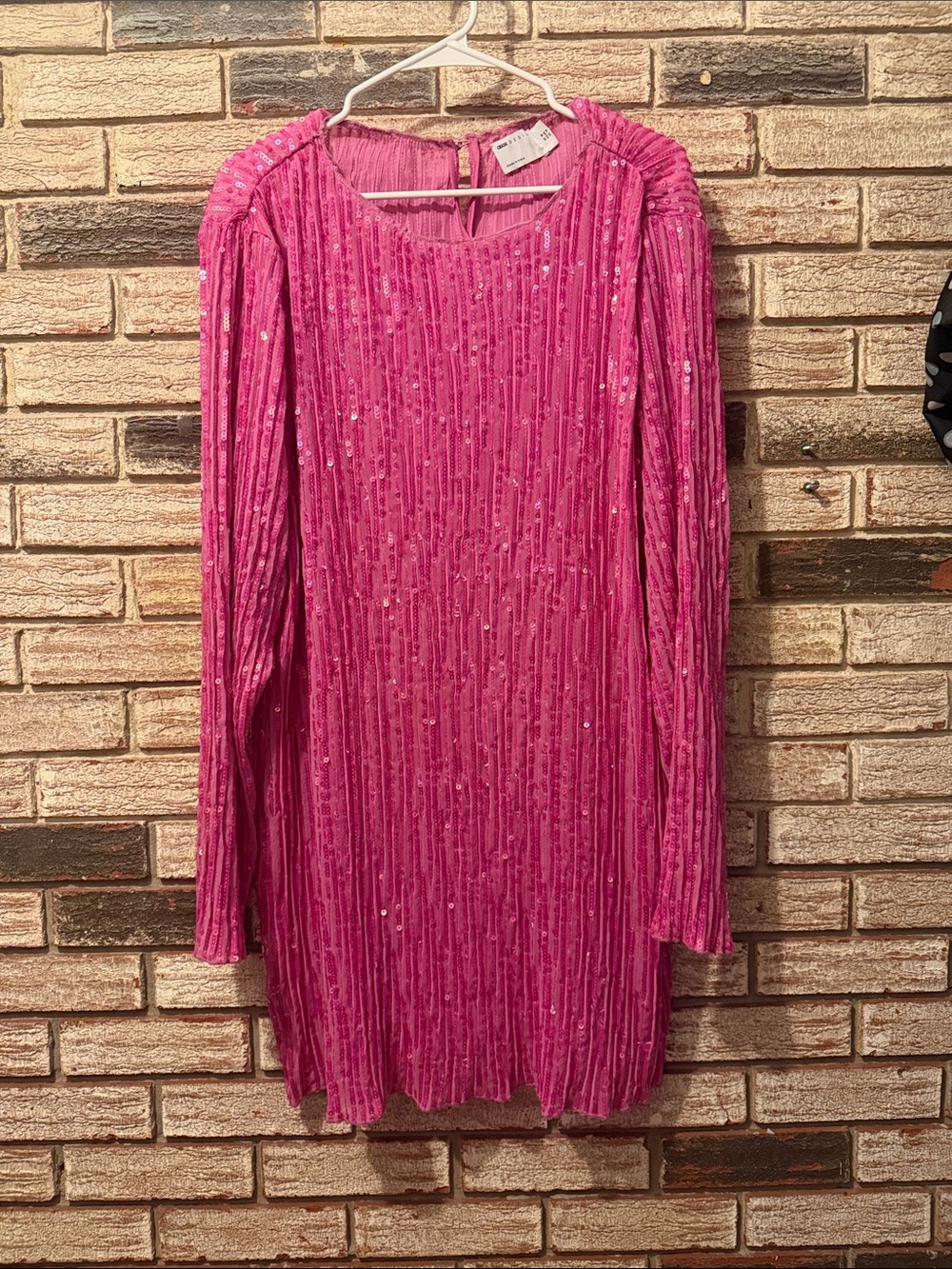 ASOS Bright Pink Long Sleeve Sequin Shift Dress